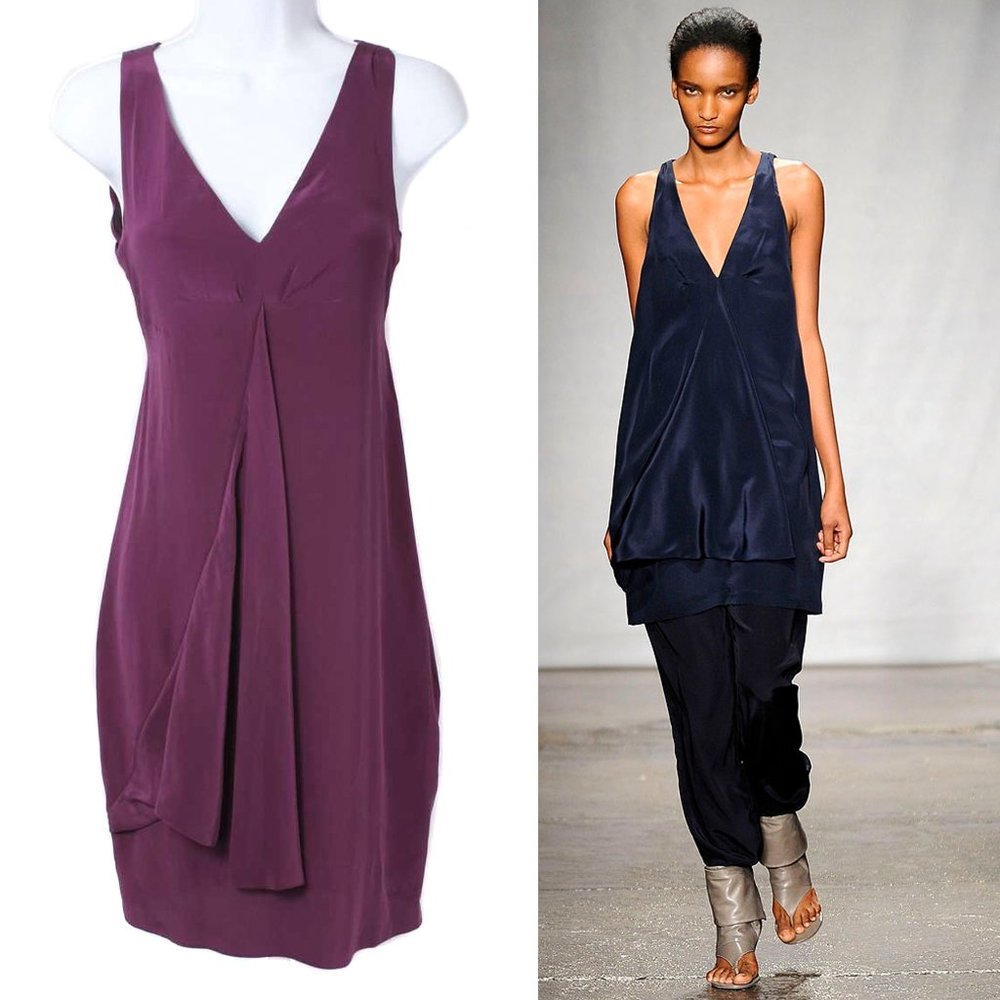 RICHARD CHAI LOVE Purple Draped Silk Runway Empire Waist Dress Size 0
